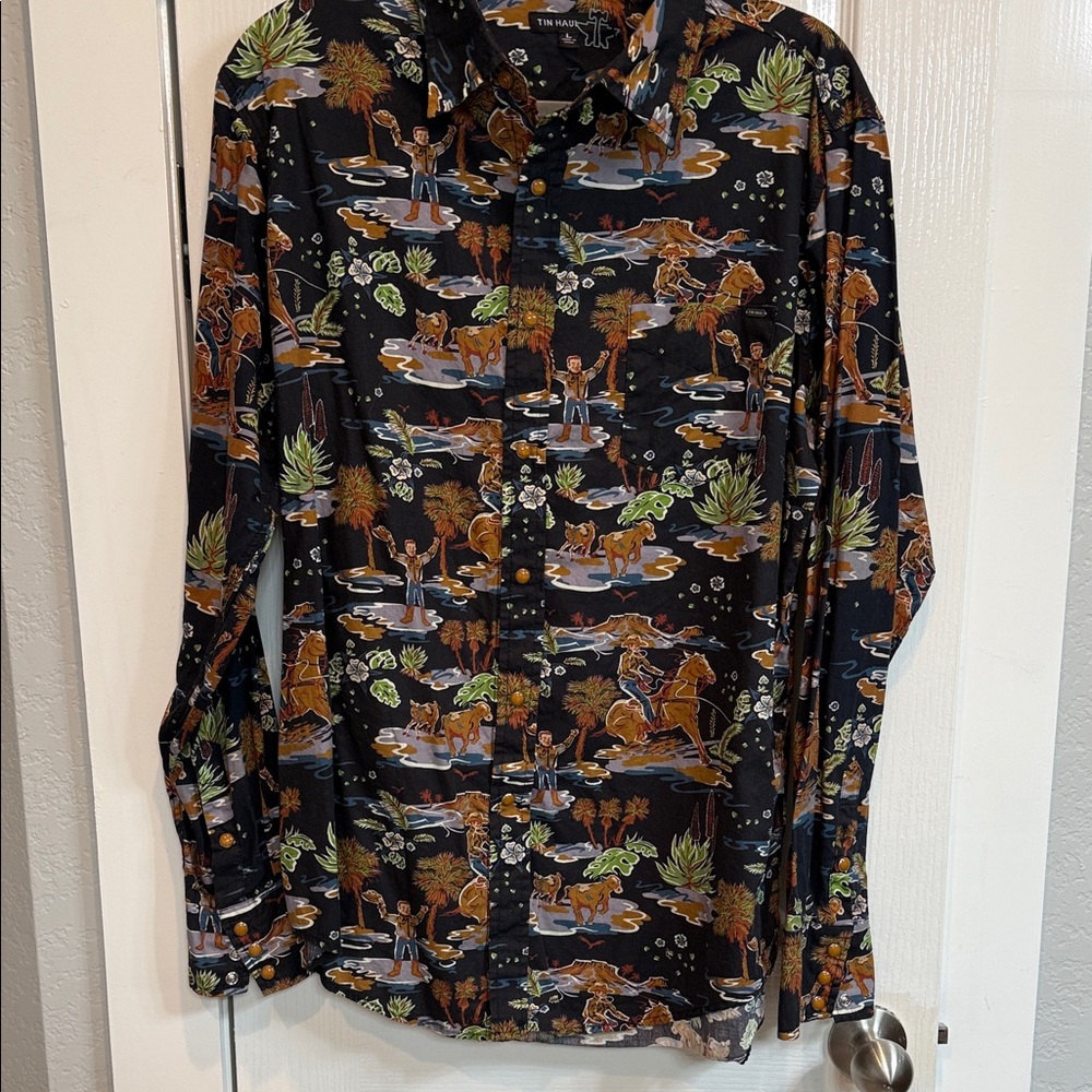 Black Pearl Snap LS Large Shirt with Western Print